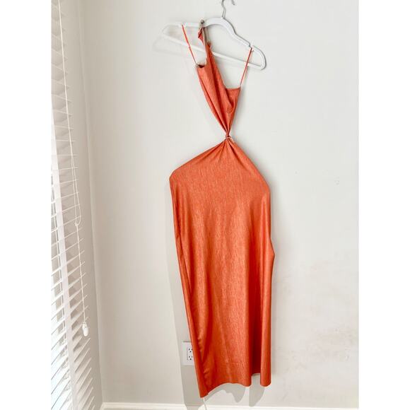 NWT Baobab Luana Lurex Cut Out One-Shoulder Maxi Dress Durazno Women's Size XS - Picture 2 of 5